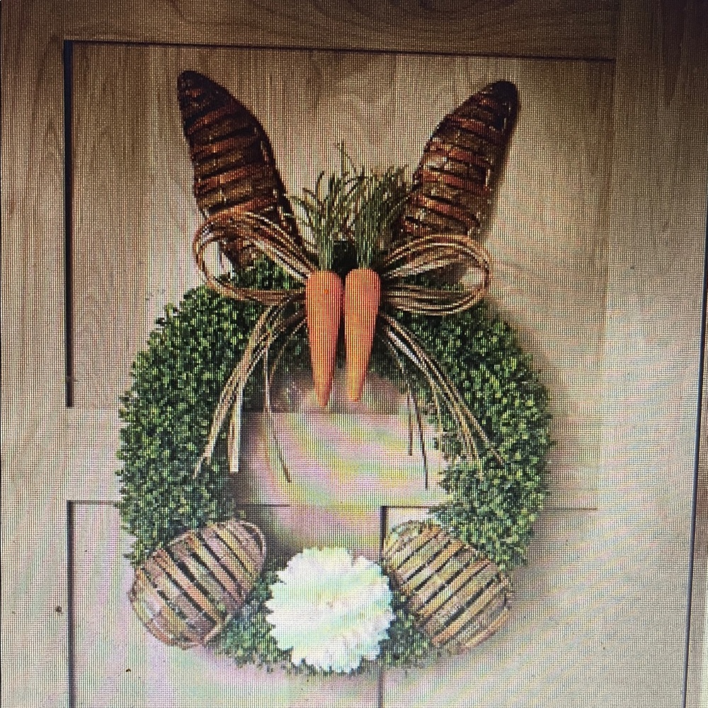 Green Bunny Wreath with Orange Carrots -